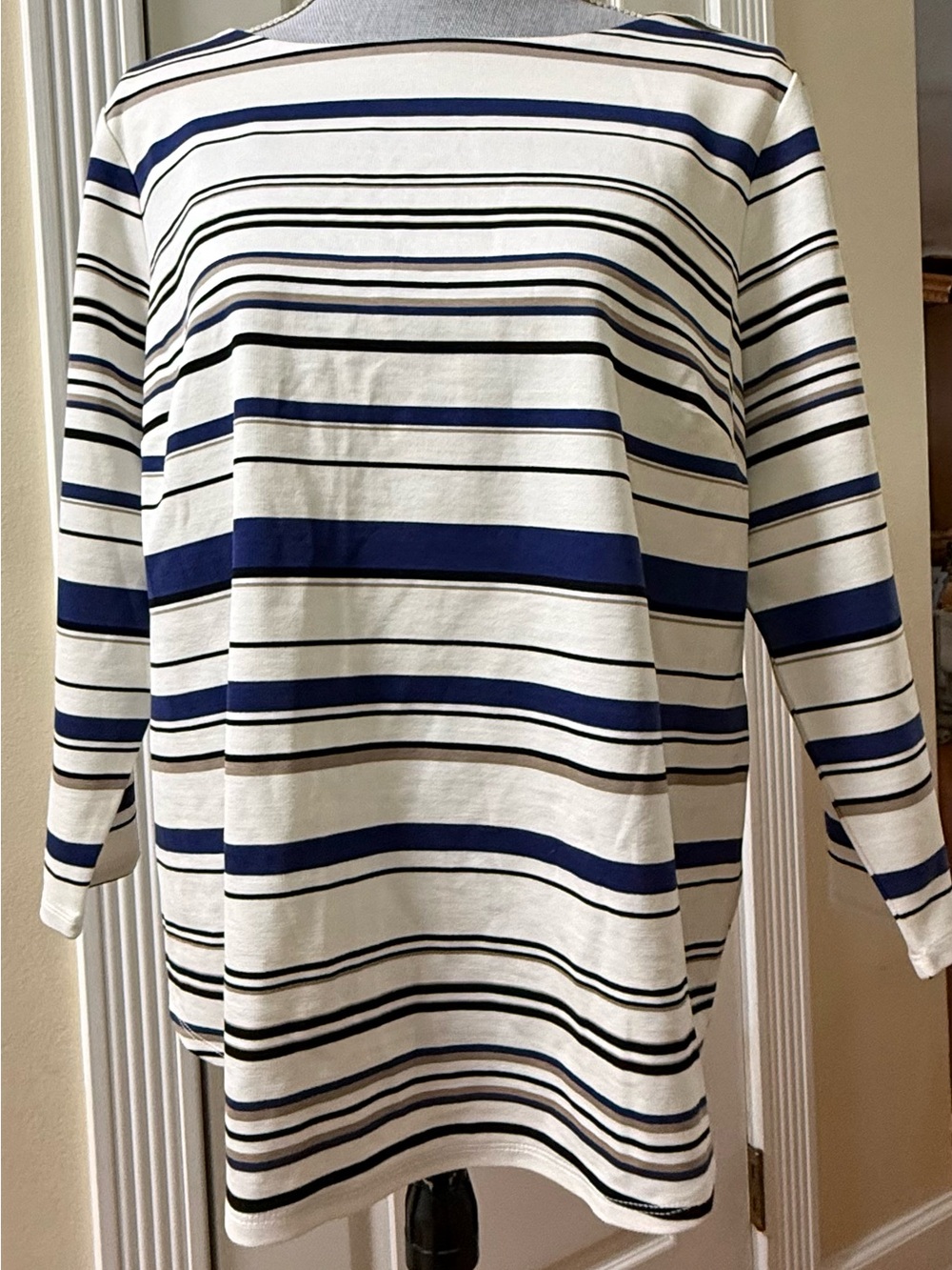 Chico's Size 2 (12) -Boatneck with Navy and Black Stripes NWT